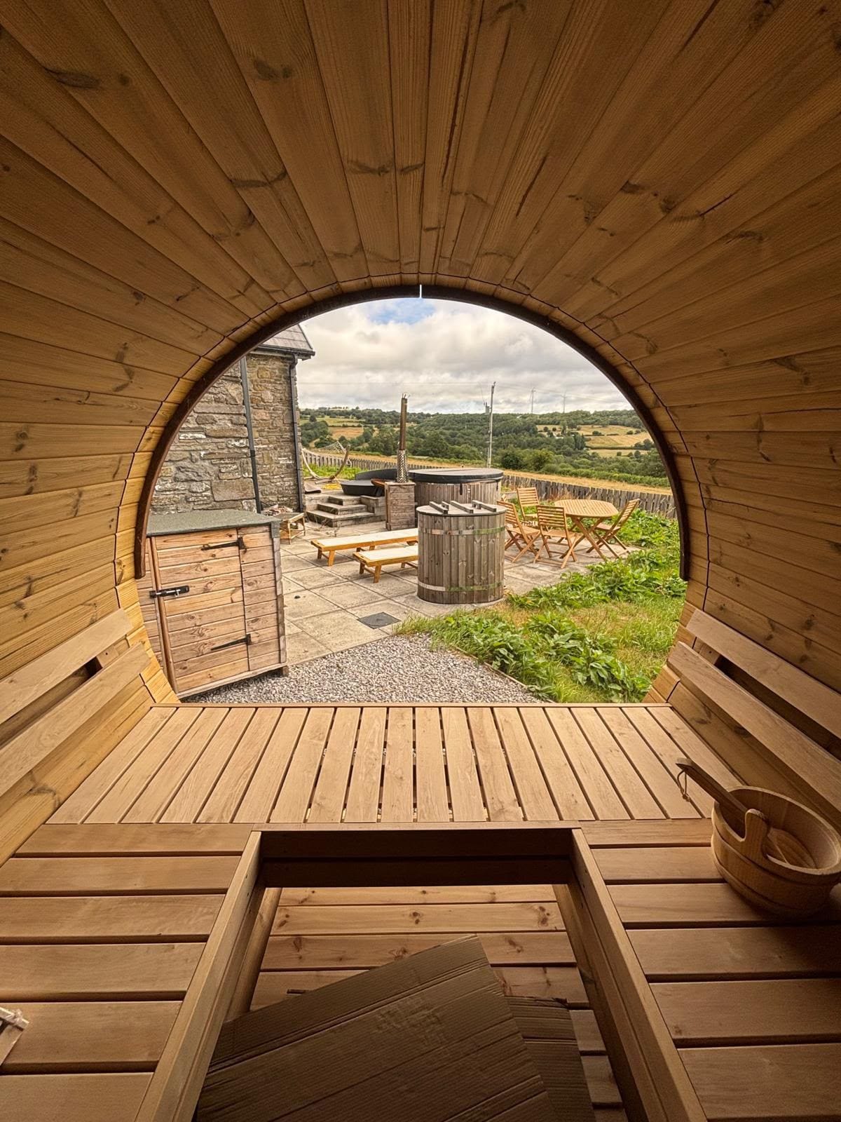 The view from inside the sauna out over the Kent countryside